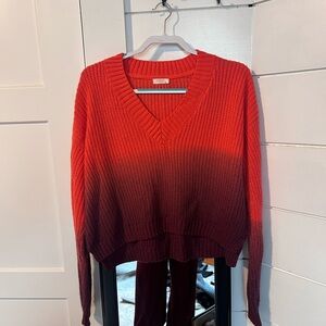 Francesca’s Red V-Neck Sweater with Ombre Effect